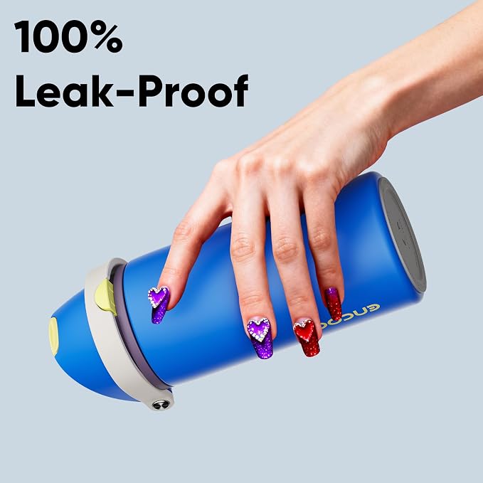 Insulated Water Bottle with Straw - Encool Stainless Steel Water Bottle with Push Button Lid, Leak-Proof & BPA-Free, Keeps Cold for 24 Hours for Sports, Travel, Gym (18 oz, Sapphire)
