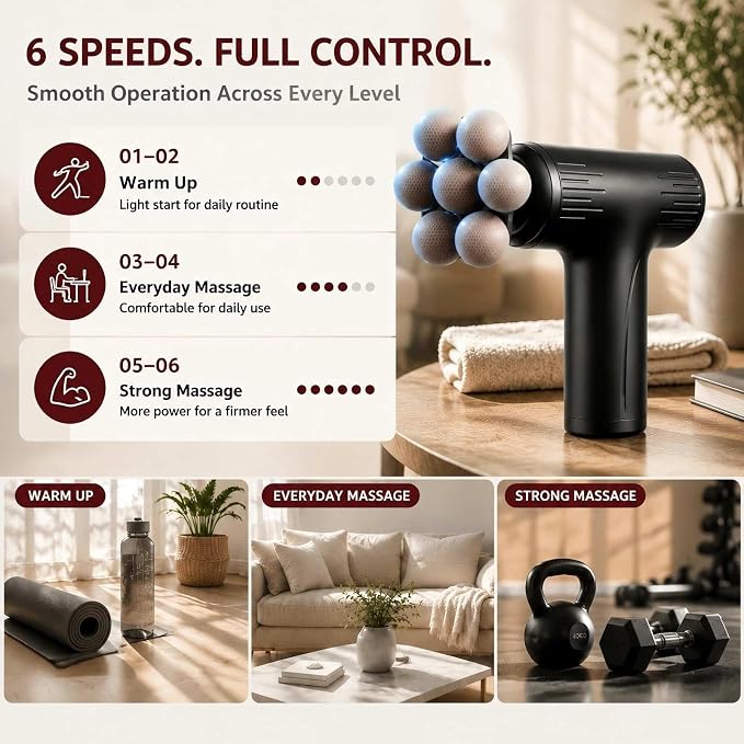 Massage Gun with Wide-Coverage Head, Comfortable Massage for Home & Travel | Lightweight Handheld Design with Wide-Coverage Massage Head, Quiet Operation, Multiple Massage Heads for Home,Gym & Travel
