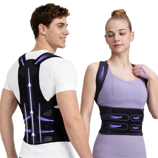 Posture Corrector for Women and Men, Full Back Support Brace, Adjustable Shoulder Straightener, Improving Posture, Relief Upper and Lower Back, Neck Pain, Full Black, Large