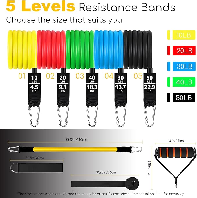 Resistance Bands Set with Door Anchor, 5 Tube Bands for Full Body Workout