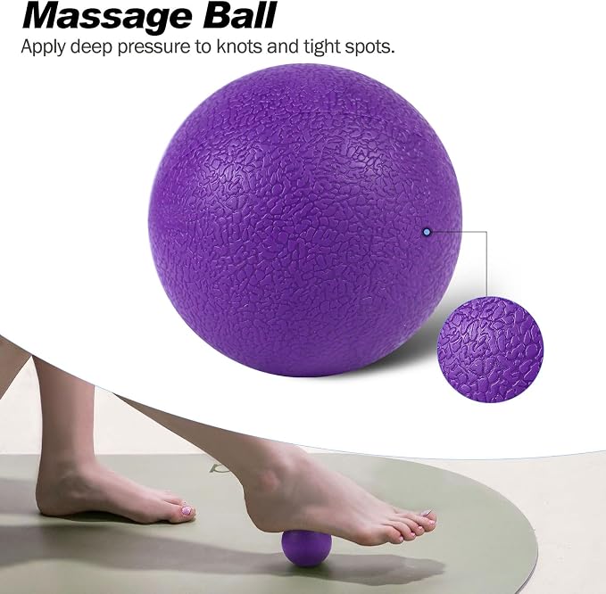 5 in 1 Foam Roller Set High Density Patented Foam Roller for Exercise | Foam Roller Massage Stick, Massage Ball, Resistance Band for Deep Muscle Massage Yoga Trigger Point Release Purple Diamond