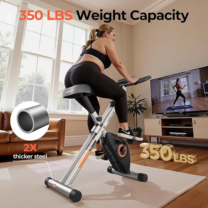 YOSUDA Folding Exercise Bike - 5 IN 1 Foldable Stationary Bike for Home Gym Workout, Upgraded Indoor Cycling Bikes with 6.6 LBS Flywheel, 380 LBS Capacity and 16-Level Magnetic Resistance, Back Support Cushion