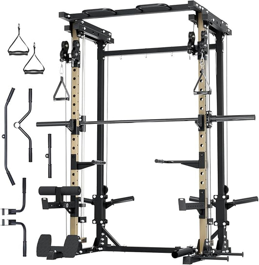 MAJOR FITNESS Drone3 Smith Machine, 2500lbs All-in-One Home Gym Power Rack with Dual Pulley System for Cable Crossover, Pull-Up Bars