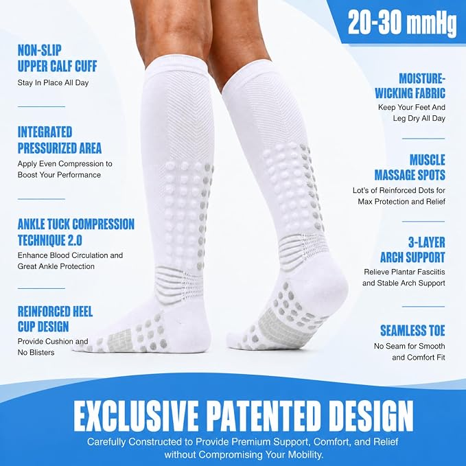 IRAMY Ankle Support Compression Socks 3 Packs Massage Dots Arch Support Cushioned Plantar Fasciitis Running Athletic Recovery
