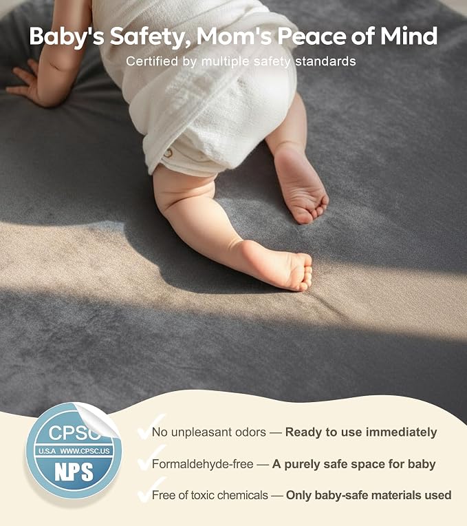 Mallify 1.3" Thick Cooling Baby Play Mat, 50''x50'' Playpen Mat with Removable & Washable Cover, Soft Crawling Playmat for Foor, Non-Slip Backing for Kid, Toddlers and Infants