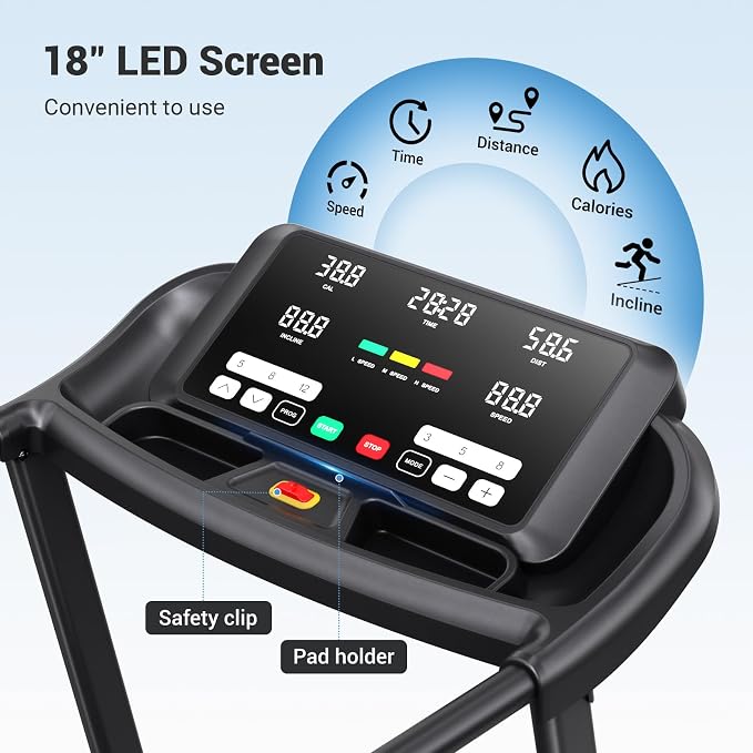 THERUN Incline Treadmill Running Treadmill, Wide Belt Treadmills for Home | 12% auto incline, 400lb, 3.0HP, 18" LED, shock-absorbing, wide belt, hydraulic folding, space saving, ipad holder