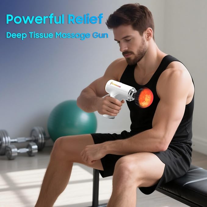 Massage Gun with Heat, Powerful Warming Massage, Home & Travel,White | Massage Gun with Heat, Powerful Heated Massage, Quiet Portable Massager for Home & Travel, Lightweight Design,