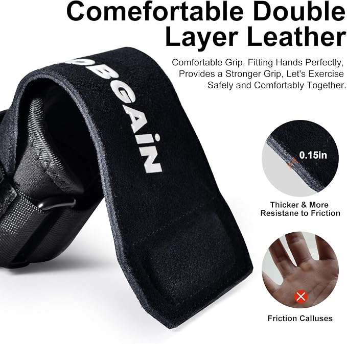Weight Lifting Wrist Strap for Men & Women, 1 Pair | Double Layer Leather, For Deadlift and Powerlifting, Adjustable Neoprene Padded Wrist Wraps