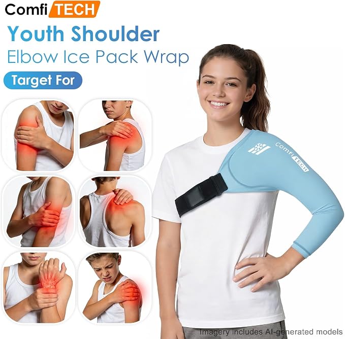 ComfiTECH Youth Shoulder Arm Ice Pack Wrap for Young Pitchers, Large | Gel Shoulder Arm Sleeve for Young Throwing Athletes, Flexible Cold Compression for Arm Discomfort & Post-Training Recovery