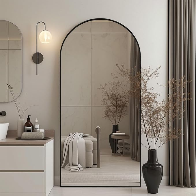 Beauty4U 71" x 32" Arched Full Length Mirror with Stand, Black Floor Mirror | Large Standing, Leaning, or Wall-Mounted Tempered Full Body Mirror with Metal Frame for Bedroom, Closet, Modern Home Decor