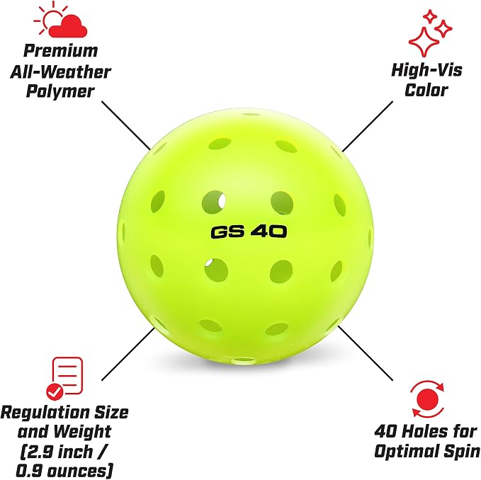 GoSports GS 40 Pickleball Balls - 4, 12, or 36 Pack of Regulation USAPA Pickleballs