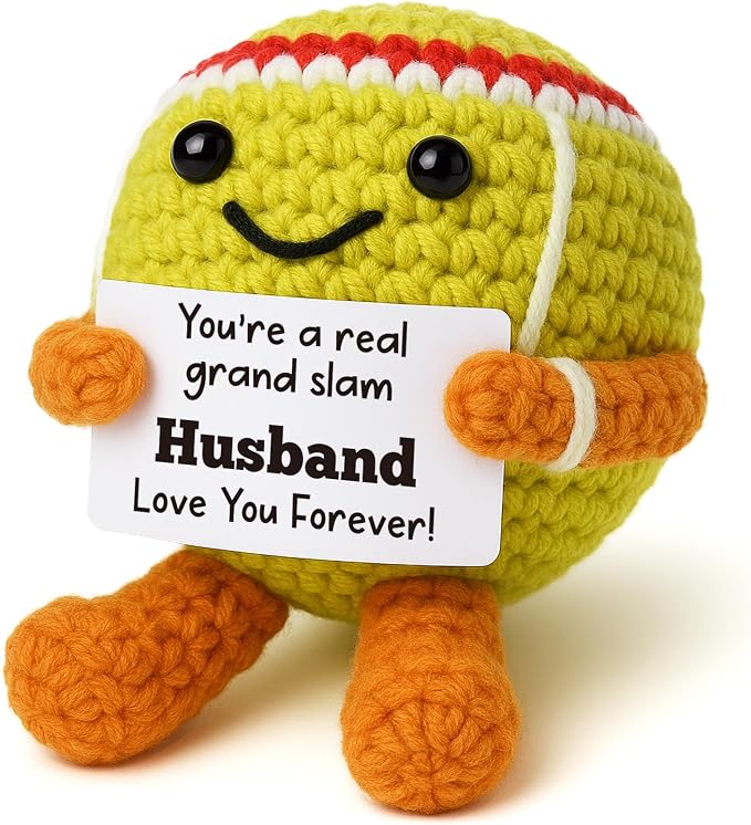 Mini Positive Crochet Tennis Ball Gifts for Women Men - Handmade Crochet Tennis Ball, Motivational Encouragement Christmas White Elephant Gift for Tennis Balls Lover Coworker Friend Coach