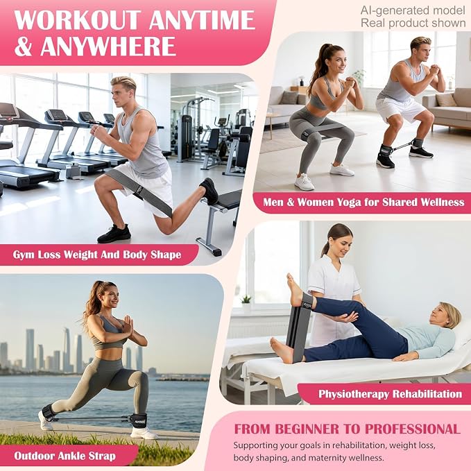 KUTIZE Ankle Resistance Bands with Cuffs & Fabric Resistance Bands Set - Legs & Glutes Workout Equipment for Women & Men, Home Gym Heavy Exercise Bands for Hip, Yoga, Strength Training, Rehab, Pilates