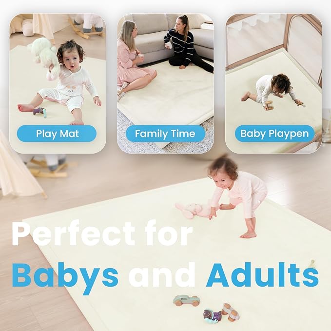 1.3" Thick Baby Play Mat for Floor,59x79 Large Memory Foam Tummy Time Mat | Soft Coral Velvet Nursery Rug, Non Slip for Crawling,Toddlers,Infants,Kids,Yoga & Tatami Style for Living Room