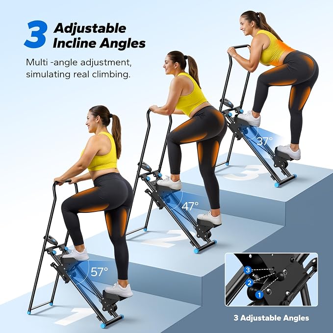 MERACH Stair Stepper with Adjustable Resistance, Foldable Stair Climber | Multi-Level Resistance, 3 Adjustable Angles, Stable Triangle Design, 300 lbs Capacity, Foldable Stair Climber, LCD Monitor