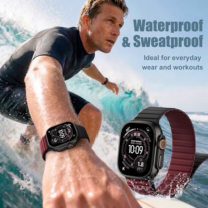 Magnetic Sport Silicone for Apple Watch Ultra 3 2 Band 49mm 46 45 44mm Men | Upgraded Magnet,Two-Tone Design,Waterproof,Soft Loop Strap for iWatch Ultra 3/2 Series 11 10 9 8 7 6 5 4 SE 46mm 45mm 44 49
