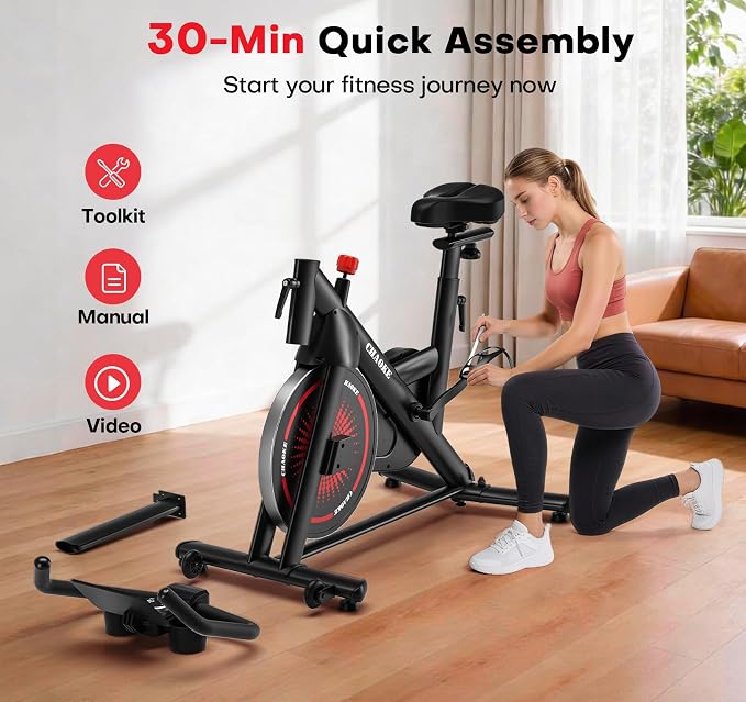 CHAOKE Exercise Bike, Quiet Adjustable Magnetic Stationary Bike for Home Cardio with App Compatible, 350LB Weight Capacity Indoor Cycling Bike with Comfortable Seat, Digital Display for Home Fitness