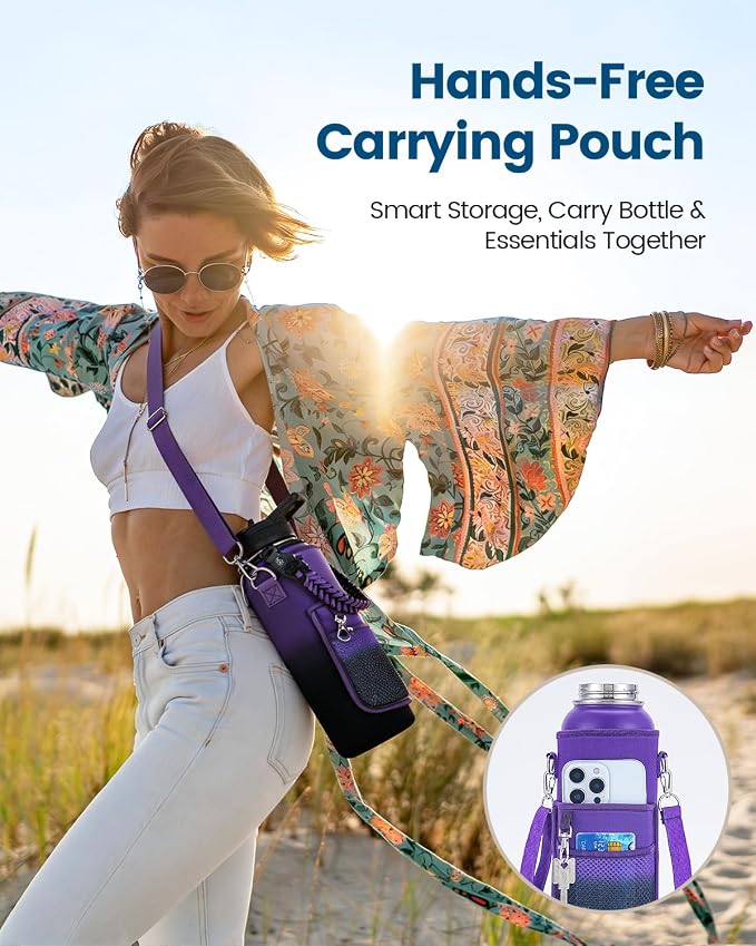 Insulated Water Bottle 40 oz with Carrier Bag, Pink | Stainless Steel, Vacuum Insulated Keep Cold 48 Hrs, Large Metal Water Jug, For Travel, Sport, Gym, Hiking