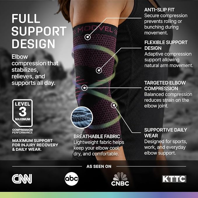 Modvel 2 Pack Elbow Brace for Tendonitis and Tennis Elbow Brace for Women and Men, Elbow Compression Sleeve for Pain Relief and Recovery – Elbow Sleeves Weightlifting Men, Sports & Workout, Arm Brace
