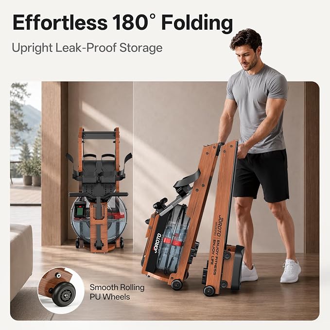 JOROTO Water Rowing Machines for Home, Foldable Rowing Machine with 400LBS Weight Capacity, Dedicated Monitor & Bluetooth APP, Large Water Tank & Comfortable Seat for Immersive Water Rower