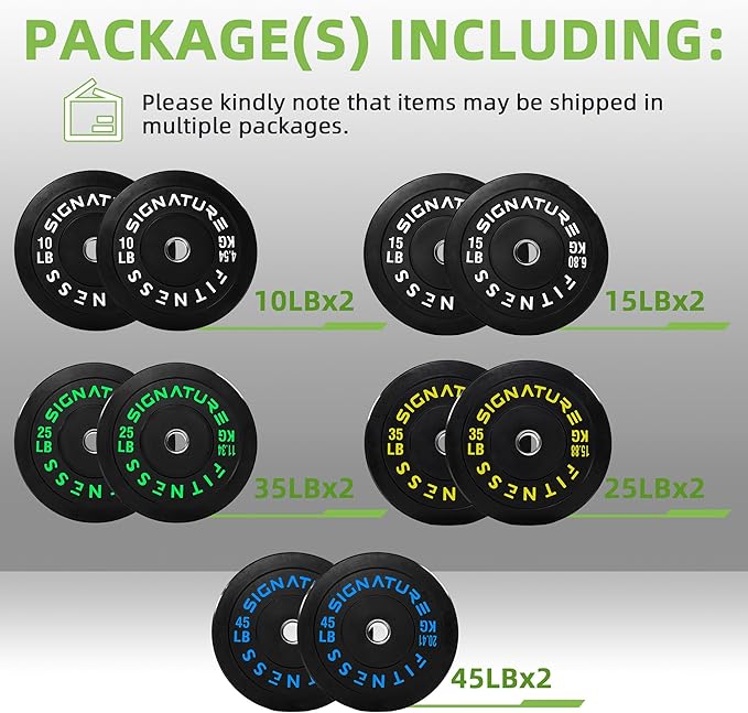 Fitvids 2-Inch Olympic Rubber Weight Plates Sets, Bumper Plates Set Barbell for Strength Training, 160-370 Lbs Multiple Options