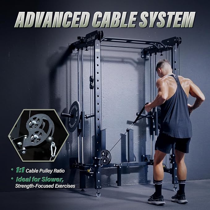 MAJOR FITNESS F35 Folding Power Rack 4-in-1 Home Gym with Cable Pulley System, Multi-Grip Pull-Up Bar, Landmine, 80+ Exercises Space-Saving Gym Equipment Easy Folding for Small Spaces