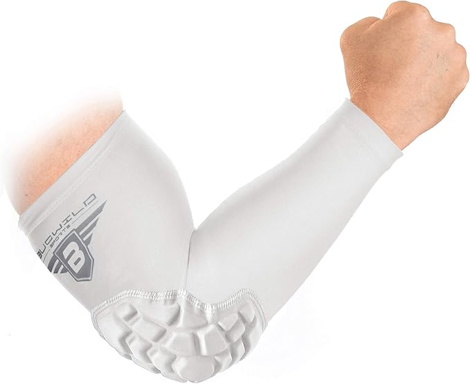 Bucwild Sports Padded Compression Elbow Arm Sleeves for Basketball, Football & Volleyball | Youth & Adult Size Pads