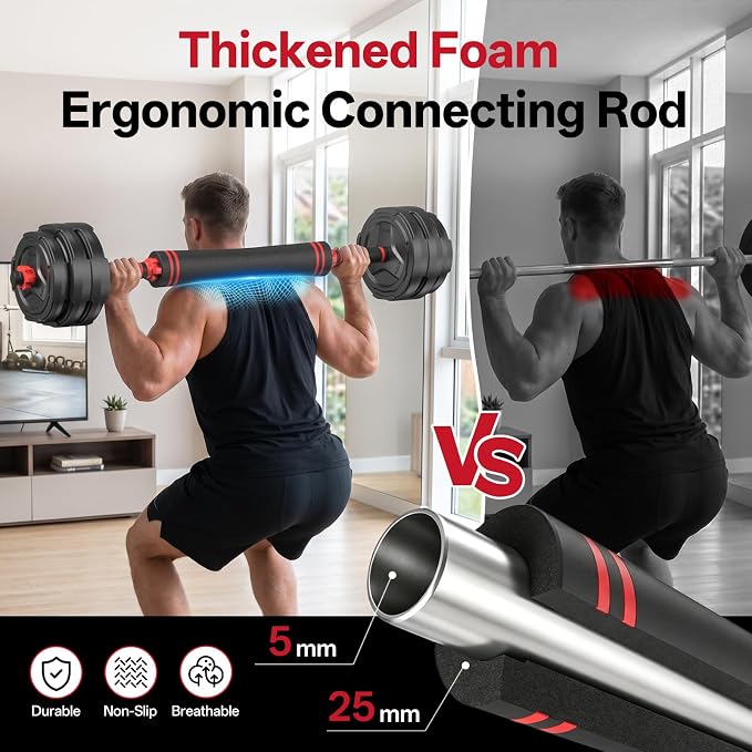 PASYOU Adjustable Dumbbell Set, 45lbs Free Weight Set with Connector, 5 in 1 Weight Set Used as Kettlebells, Barbell, Push up Stand, Fitness Exercises for Home Gym Suitable Men/Women