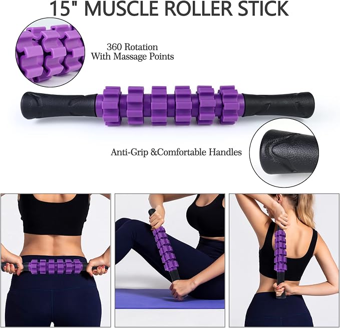5 in 1 Foam Roller Set High Density Patented Foam Roller for Exercise | Foam Roller Massage Stick, Massage Ball, Resistance Band for Deep Muscle Massage Pilates Yoga Trigger Point Release Purple