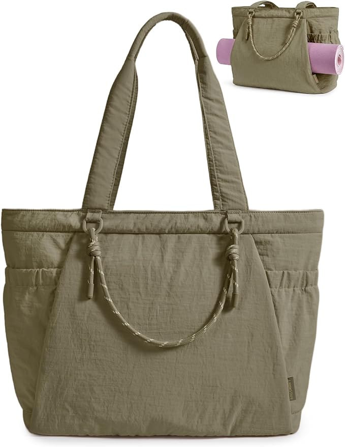 BAGSMART Yoga Pilates Tote Bag for Women with Knotted Handle, Gym Bag | 23L lightweight & waterproof shoulder sling bag, gym bag with yoga mat holder, for 15.6'' Laptop, ideal for work travel