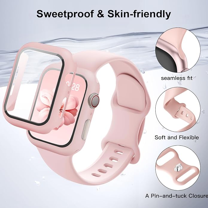 Sport Band and Case for Apple Watch Band 40mm 44mm 46mm 42mm 41mm 45mm 38mm iWatch Bands for Women/Men,Silicone Waterproof Strap with Cover Combo for Apple Watch Series 11 10 9 8 7 6 5 4 SE Ultra/2 3