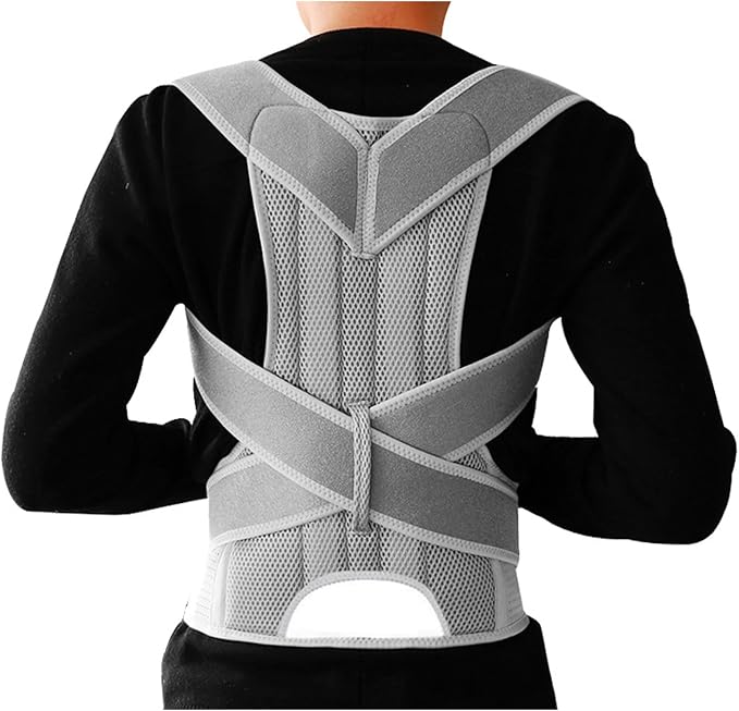 Posture Corrector for Women and Men, Adjustable Back Straightener Posture Corrector,Upper Lower Back Brace Support Belt for Men Women Body Neck Shoulder Trainer (S, Grey)