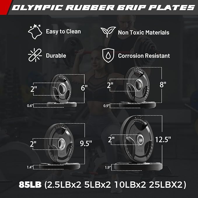 RitFit Barbell Weight Set - 4/6FT Olympic Barbell with Weight Plates (55-115LB Total) - Weightlifting Equipment for Squats, Curls, Deadlifts, Presses, Hip Thrusts