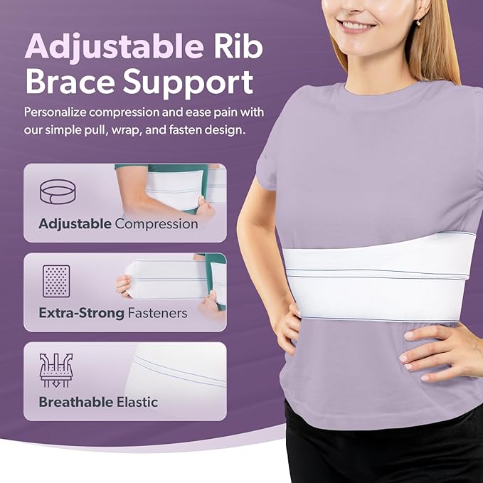 BraceAbility Plus Size Broken Rib Brace - Rib Protector Compression Wrap, Chest Support Belt for Bruised, Fractured, Dislocated Ribs, Costochondritis Relief, Sternum Brace for Men and Women (White)
