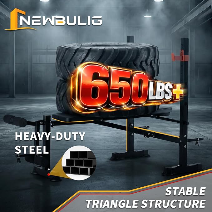 NEWBULIG Adjustable Weight Bench Set with Leg Extension & Curl, 650 LBS Heavy Duty Foldable Bench Press Set with Barbell Rack, Full Body Strength Training Bench for Home Gym