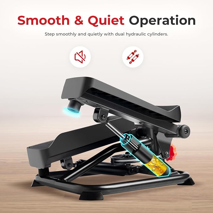 Sunny Health & Fitness Mini Stepper w/LCD Monitor & Adjustable Step Height | Fully Assembled, Stable Frame Design, Home Cardio Training, Hydraulic Stepper, Fits Everywhere, Resistance Bands Option