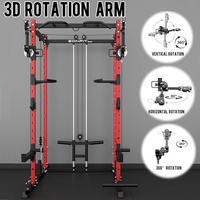Eonfit E2 Power Rack, Squat Rack with Cable Crossover for Home Gym | Power cage with Pivot Arms Functional Trainer Pulley System Lat Pull Down For Garage Gym Strength Training