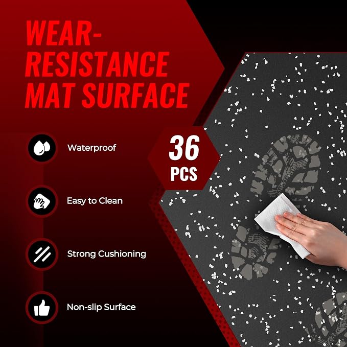 SUPERJARE 0.79'' Extra-Thick Exercise Equipment Mats, 36 Pcs 144 Sq Ft Rubber Top Floor Tiles with High Density EVA Foam, Interlocking Gym Flooring for Home Gym, Workout Mat, Black/Grey