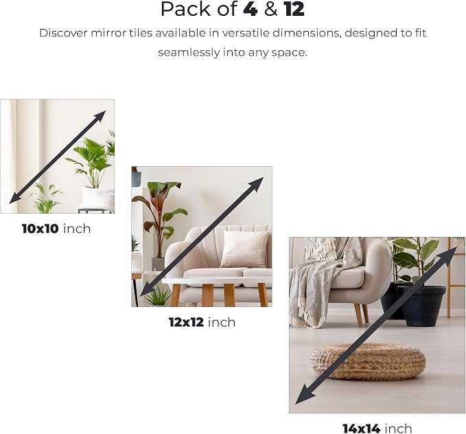 Fitness Mirror Tiles - 14x14 Pack of 12, Full Body Frameless Workout & Exercise Mirror for Home Gym, Stick-On Wall Mirror – Fab Glass and Mirror