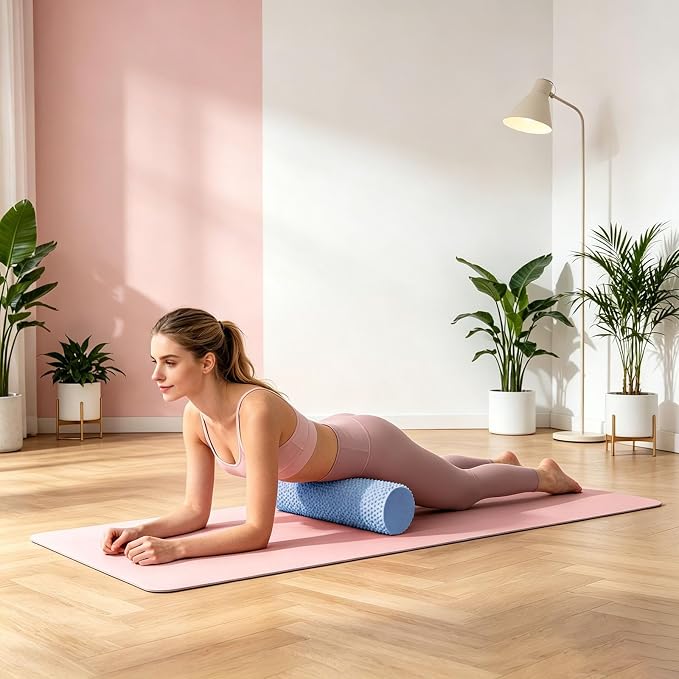 12 Inch EVA Foam Roller for Back, Yoga & Balance Exercises – High-Density Massage Roller for Pain Relief, Fitness Recovery Balance Exercises, High-Density (Blue 2)
