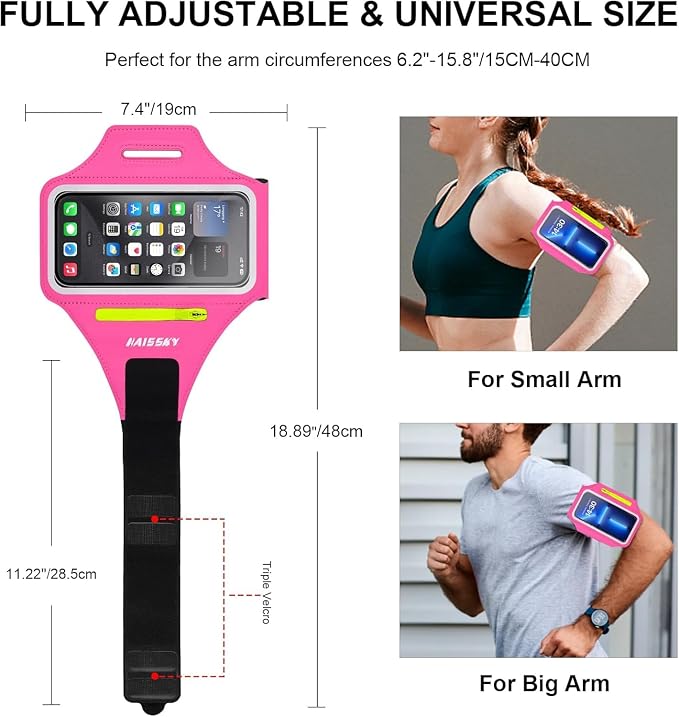 HAISSKY Water Resistant Gym Running Armband Phone Holder with Earphone Pocket Cell Phone Pouch Armband Case Adjustable Velcro