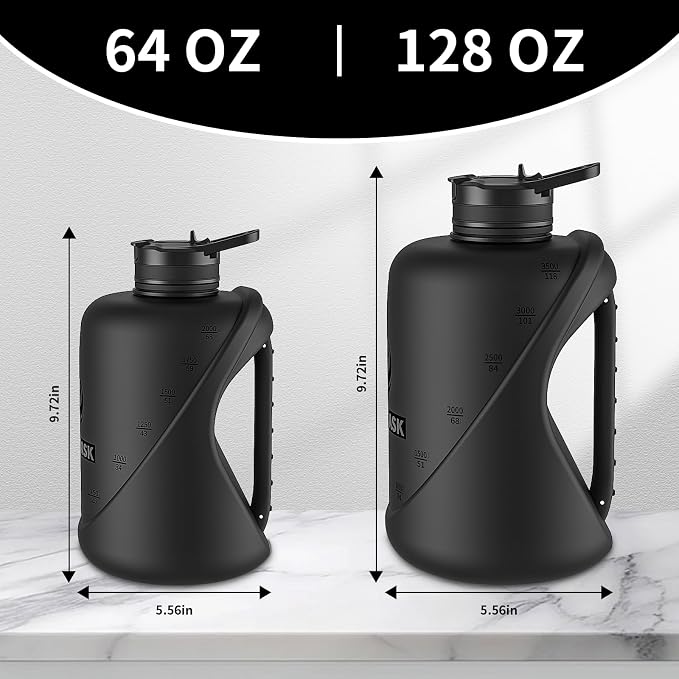 1 Gallon Water Bottle with Straw and Chug Lid, Dishwasher Safe Large Gym Jug, BPA Free Leakproof Plastic Sports Flask with Easy to Clean Handle & Carry Strap, 128 oz Water Bottle