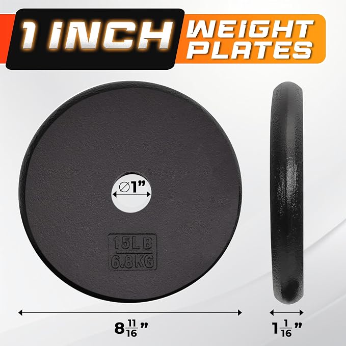 Yes4All Standard Weight Plates, 1-Inch Cast Iron Barbell Weights, Wide Range 5–50 LB, Ideal for Strength Training & Workout Routine, Available in Single, Pair & Set of 4