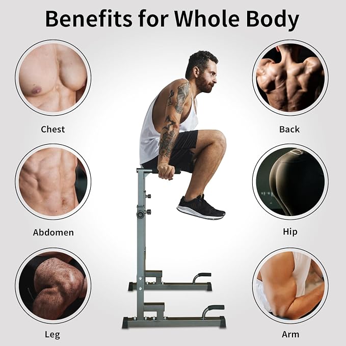Adjustable Height Dip Bar Station, Heavy Duty Dip Station for Home Gym,Multi-function Dip Station Pull Up Bar Full Body Strength Training Workout Fitness Equipment for Tricep Dips
