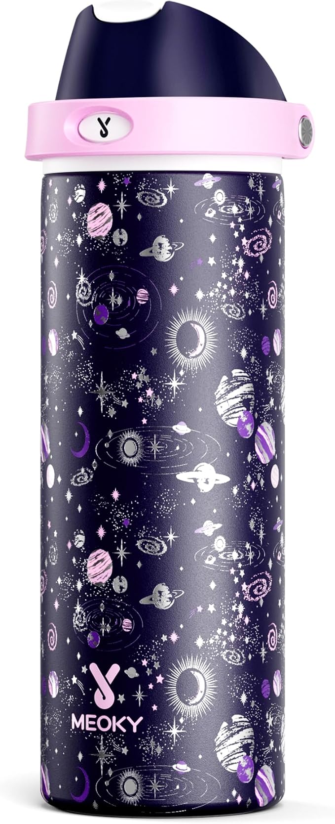 24 oz Insulated Water Bottle for Women: Meoky Stainless Steel Water Bottle with 2-in-1 Straw and Spout Lid - Leak Proof, Cold for 24 Hours, Fits in Car Cup Holder, BPA-Free for Sports Travel, Cosmic