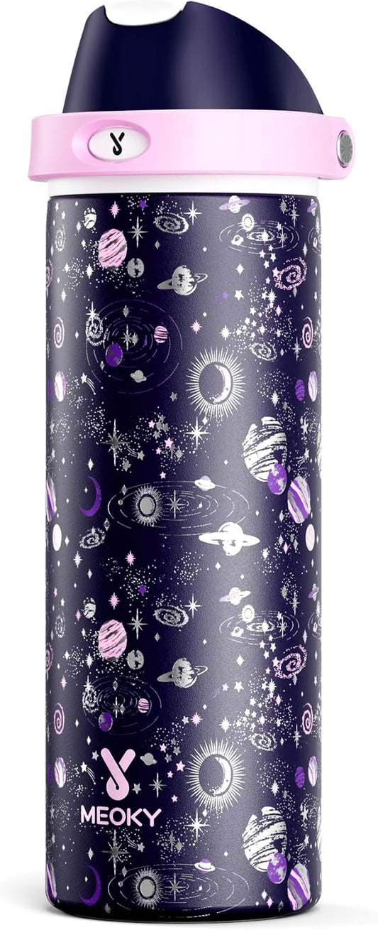 24 oz Insulated Water Bottle for Women: Meoky Stainless Steel Water Bottle with 2-in-1 Straw and Spout Lid - Leak Proof, Cold for 24 Hours, Fits in Car Cup Holder, BPA-Free for Sports Travel, Cosmic