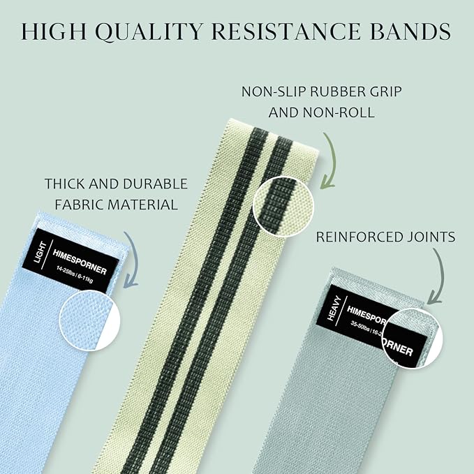 HIMESPORNER Wide Fabric Resistance Bands for Working Out 3 Level | Non-Slip Exercise Booty Bands for Women Men Leg Glutes with Hair Ties and Tape Measure - for Home Gym Workout, Yoga, Pilates