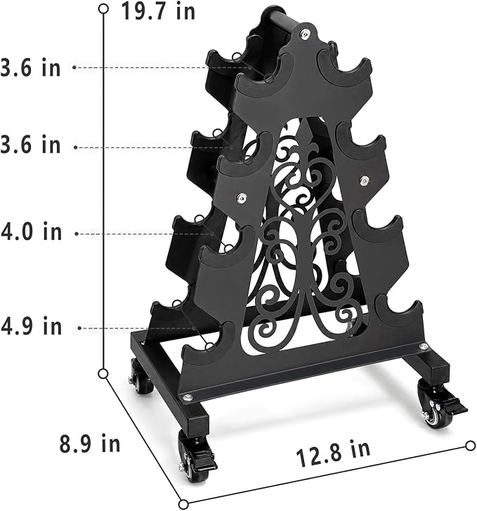 4-Tier Dumbbell Rack, A-Frame Portable Weight Storage Organizer with Wheels for Home Gym Storage Stand and Women's Dumbbell Set (Dumbbell Rack Only)