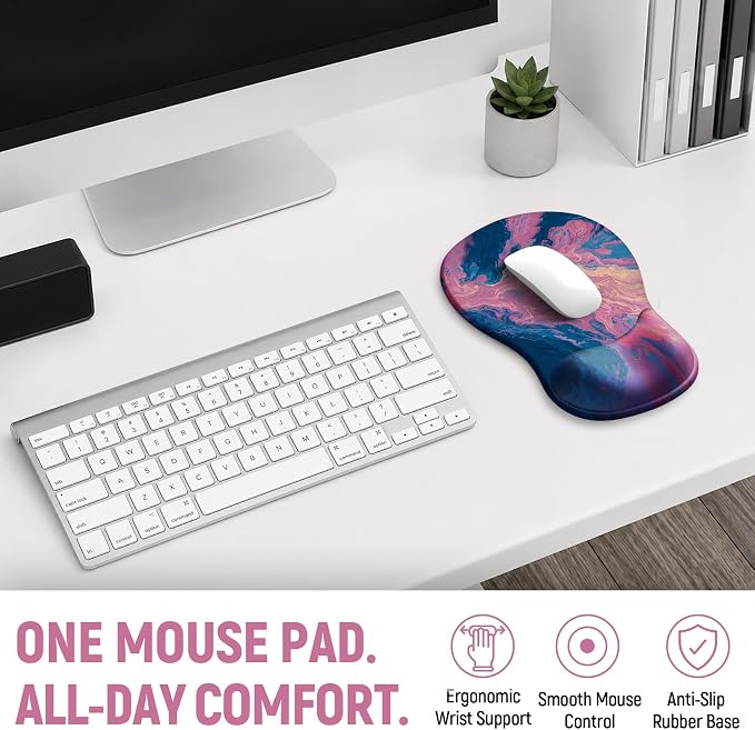 Ergonomic Mouse Pad with Wrist Rest, Gel Wrist Support, Vivid Sea | 10.2 x 7.6 in Mouse Pad with Smooth Fabric Surface and Non-Slip Rubber Base for Office, Home, Study, and Gaming