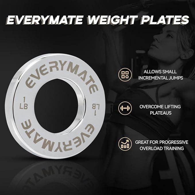 EVERYMATE Fractional Micro Weight Plates Set of 8 Weight Plate Pair of 0.25LB 0.5LB 0.75LB 1 LB for Olympic Barbells for Strength Training Micro Plates Weight Plate